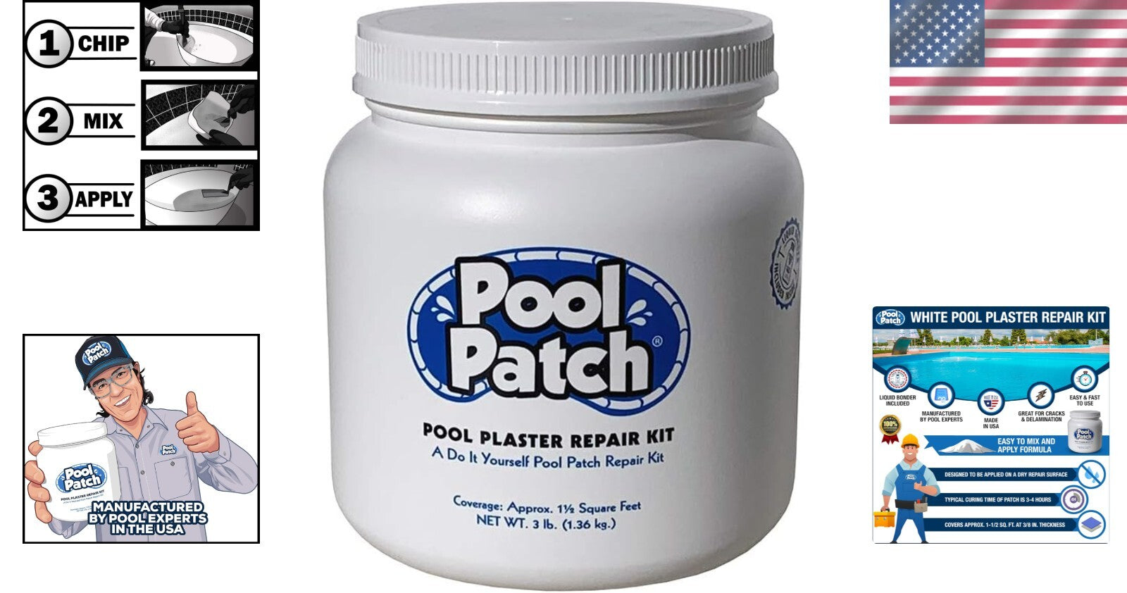 DIY Pool Plaster Repair Kit - Fast-Curing 3lb White Powder for Easy Fixes