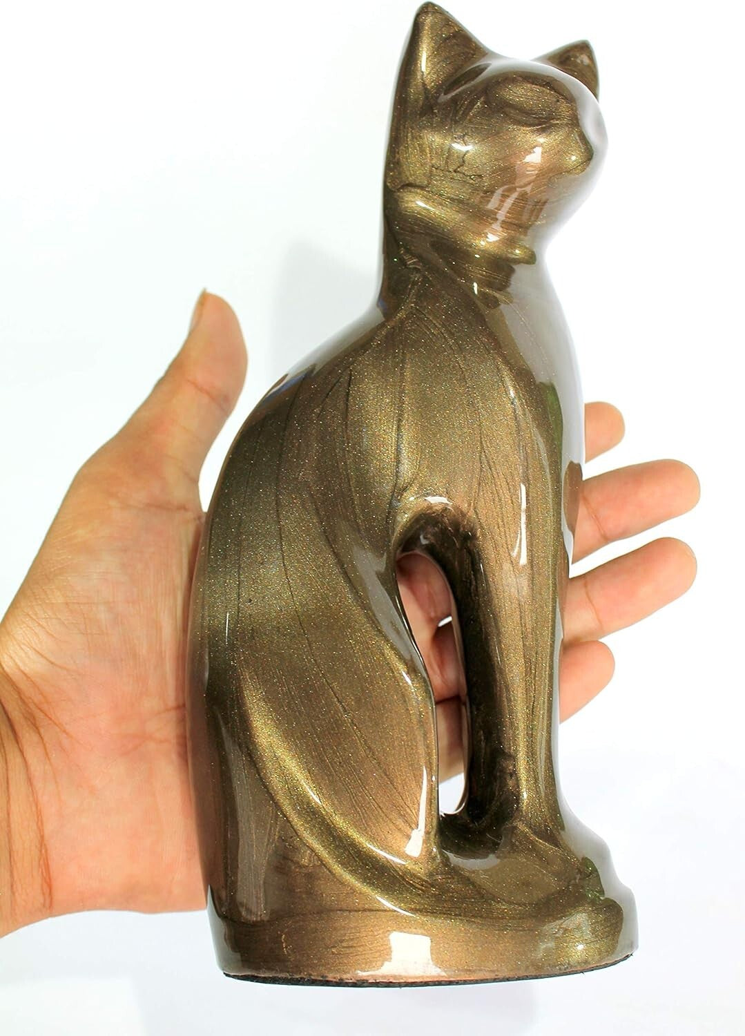 Elegant Cat-Shaped Metal Cremation Urn - 9" Memorial Container for Pet Ashes
