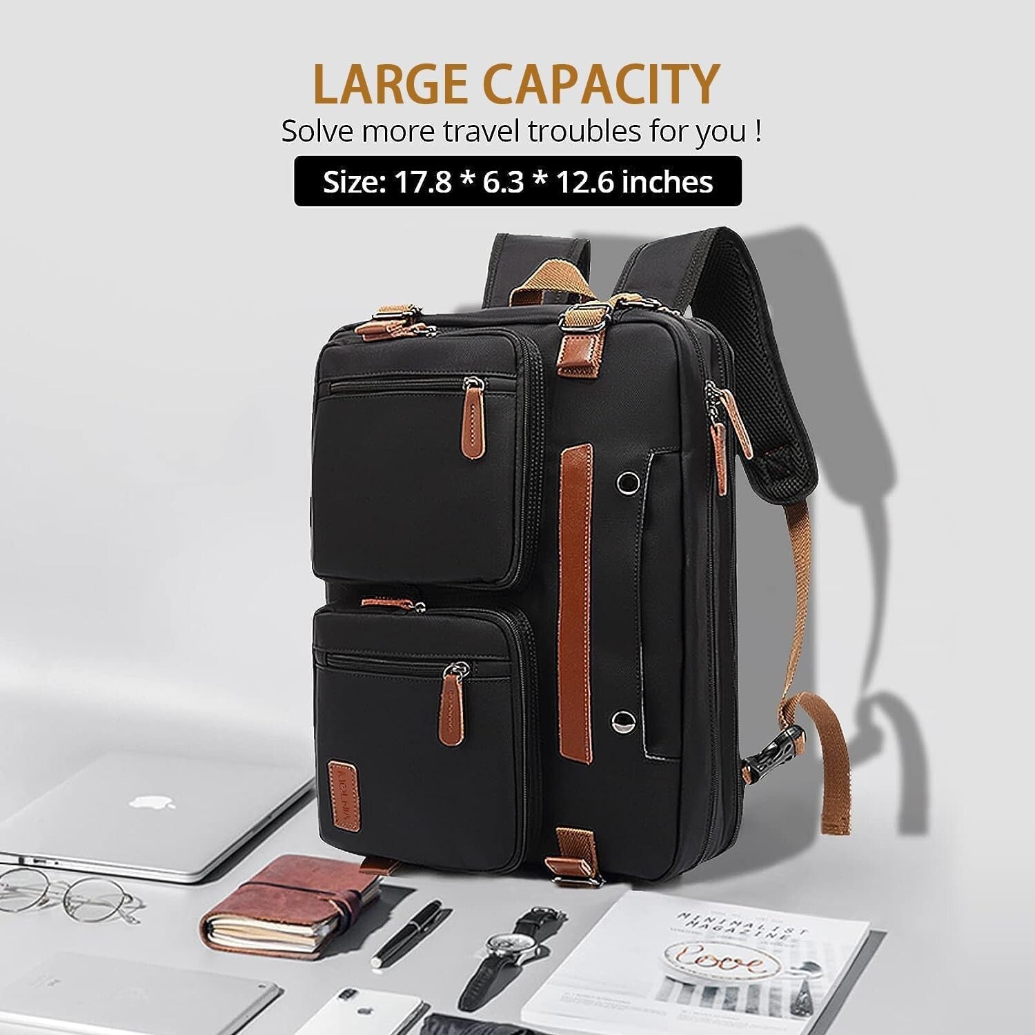 Versatile 3-in-1 Laptop Bag for Men: Backpack, Briefcase & Messenger, 17.3 Inch