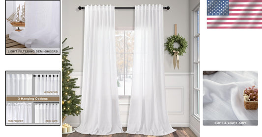 Elegant 90 Inch White Linen Curtains - Set of 2 Panels for Light Filtering Charm