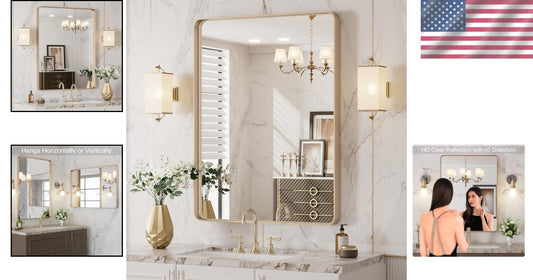 Stylish 20”x30” Gold Frame Wall Mirror - Ideal for Bathroom or Living Spaces