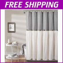 Load image into Gallery viewer, Charming Gray &amp; White Linen-Like Shower Curtain 72"W x 78"L for Farmhouse Style