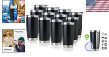 Load image into Gallery viewer, Double Wall Insulated 20oz Travel Mugs - 12 Stainless Steel Tumblers in Black