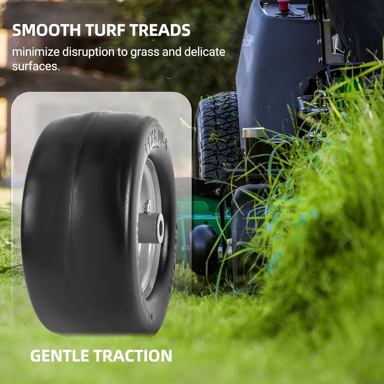 11" Flat-Free Lawn Mower Wheel & Tire Set - Includes Bushings & Spacers