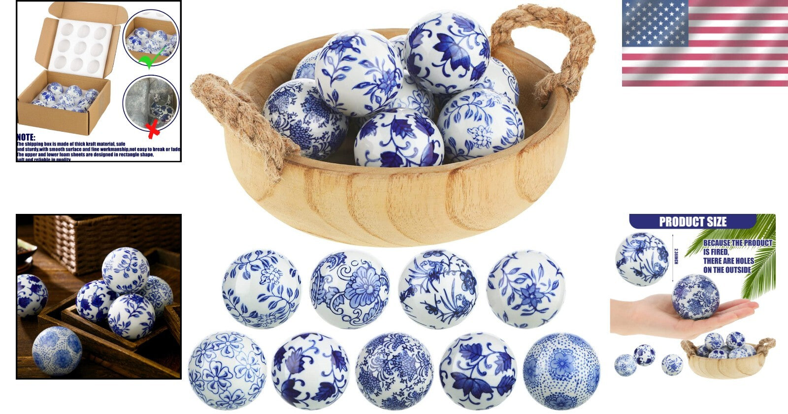 Versatile 9-Piece Set of Glazed Ceramic Balls for Farmhouse and Eclectic Styles