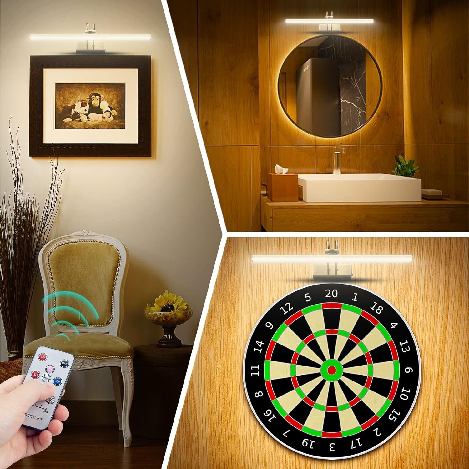 20-Inch Remote-Controlled Wireless Art Light with Timer - Elegant Brass Fixture