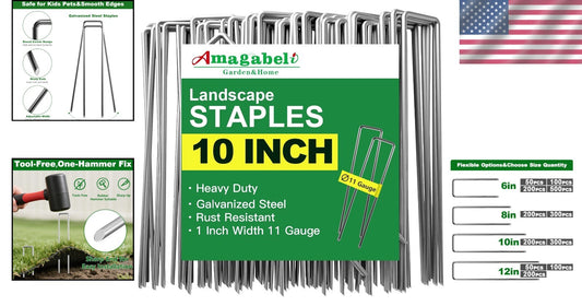 200 Pack 10-Inch Heavy-Duty Galvanized Landscape Staples for Garden & Fabric