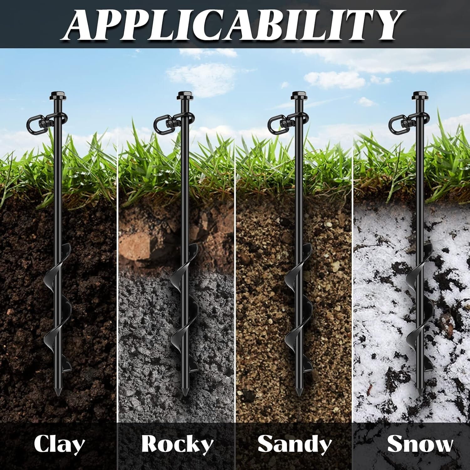 6 Heavy-Duty Spiral Ground Stakes with T-Handle Wrench - Perfect for Outdoors