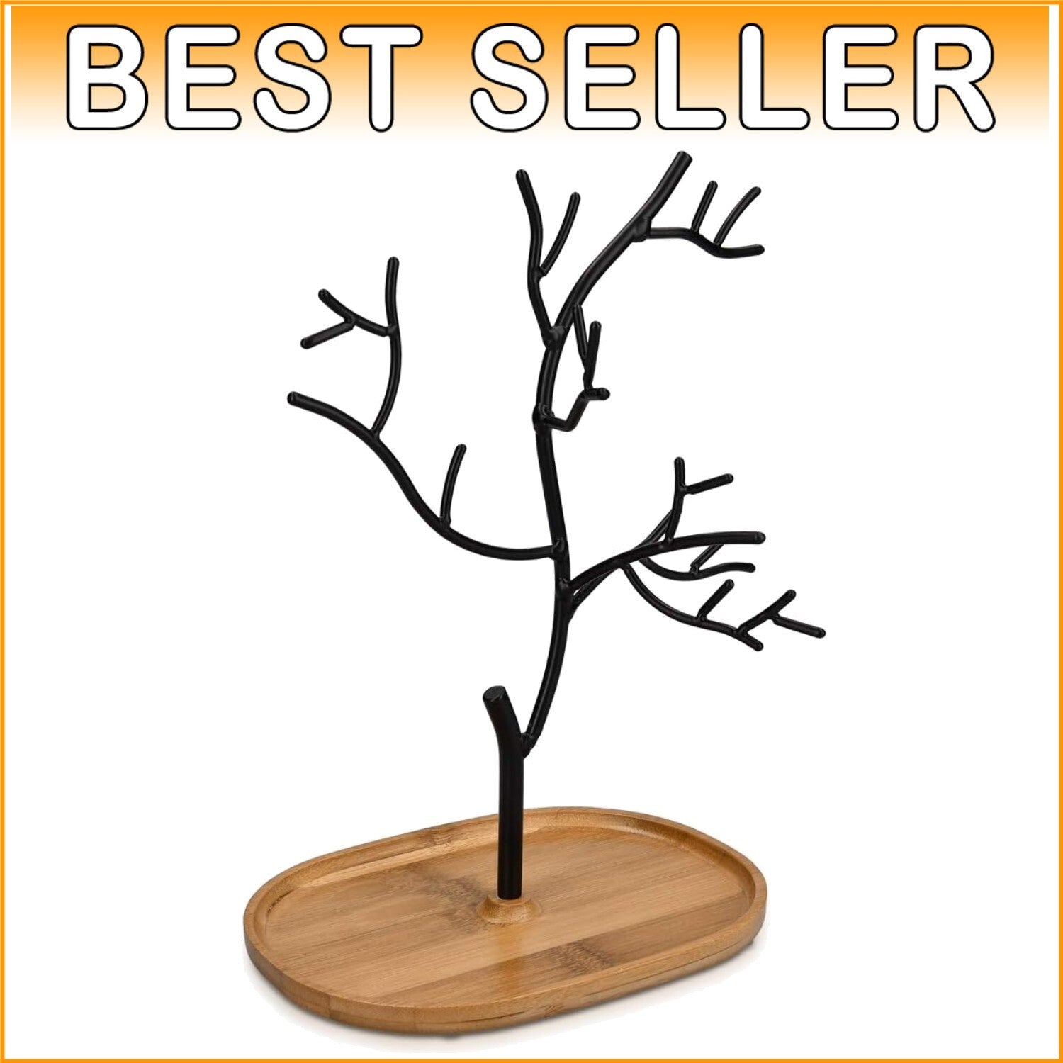 Fashionable Jewelry Organizer with Tree Design & Freestanding Bamboo Dish Base