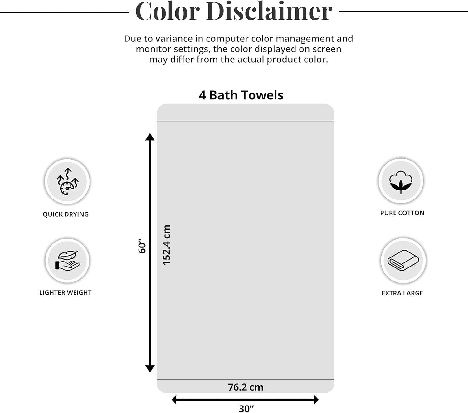 Set of 4 Quick Dry Extra Large Bath Towels - Lightweight, Soft, Navy Color