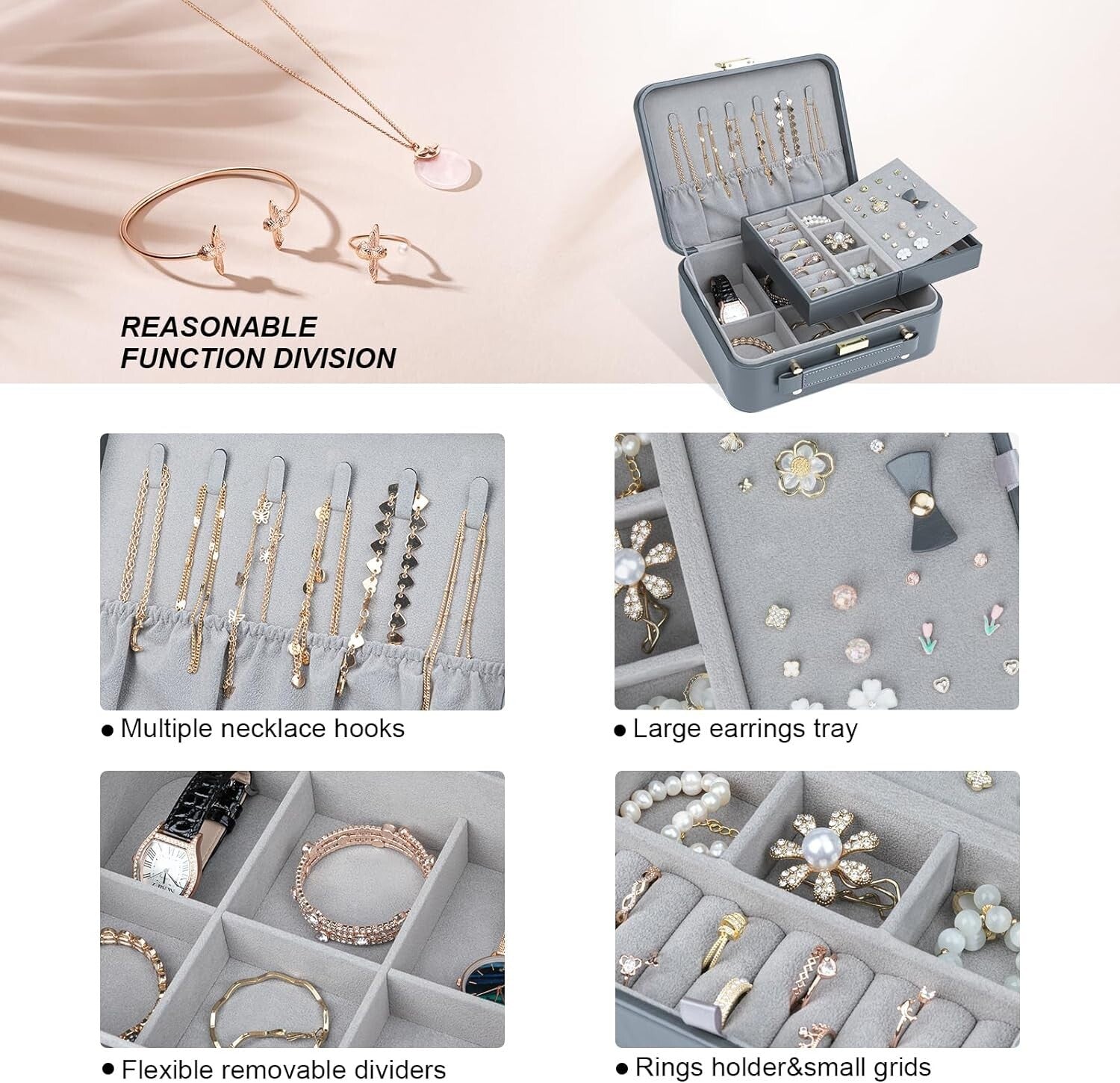 Diamond-Shaped Travel Jewelry Case with Velvet Lining - Stylish Storage Solution