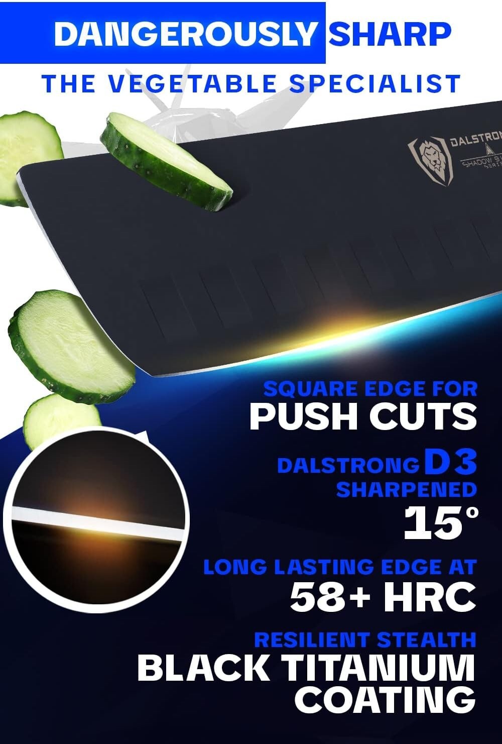 High-Performance 7-Inch Nakiri Knife - Black Titanium Coated & Comfortable Grip