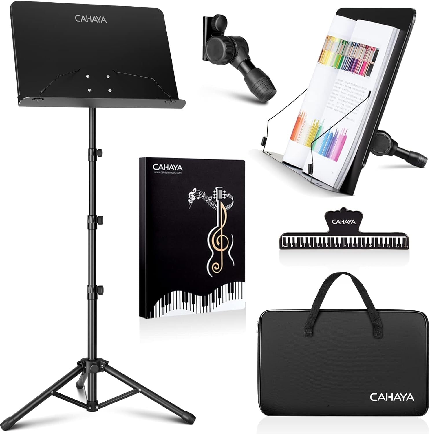 Black Alloy Steel Music Stand with Tiltable Tray - Perfect for Musicians