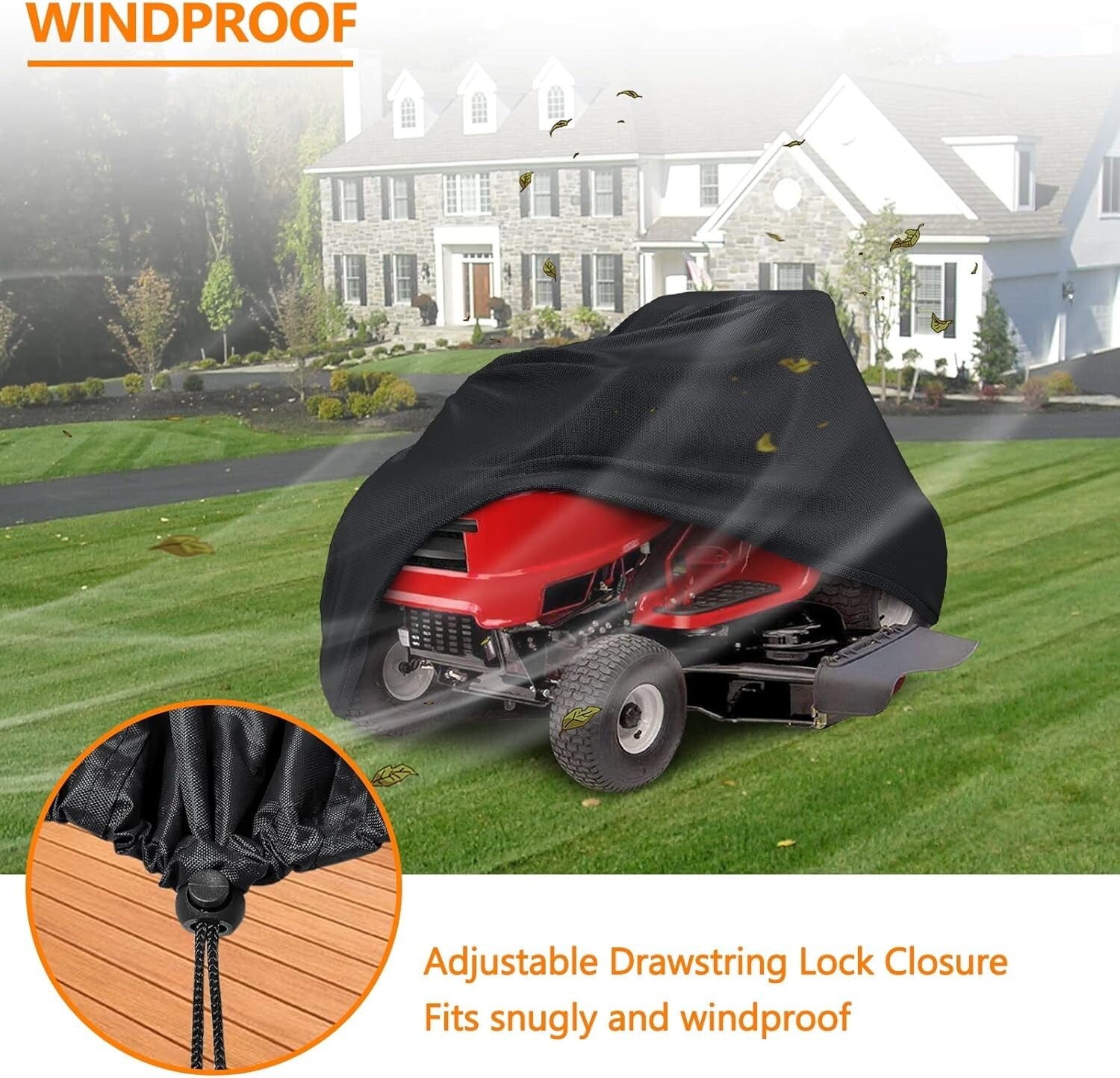 Durable 500D Oxford Fabric Lawn Mower Cover with UV Protection & Drawstring Fit