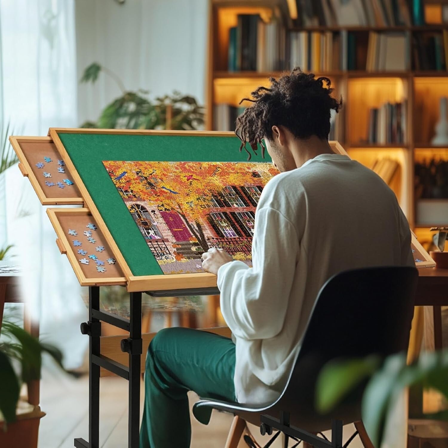 Mobile and Versatile Puzzle Table with 45° Tilt & Drawers for Easy Organization