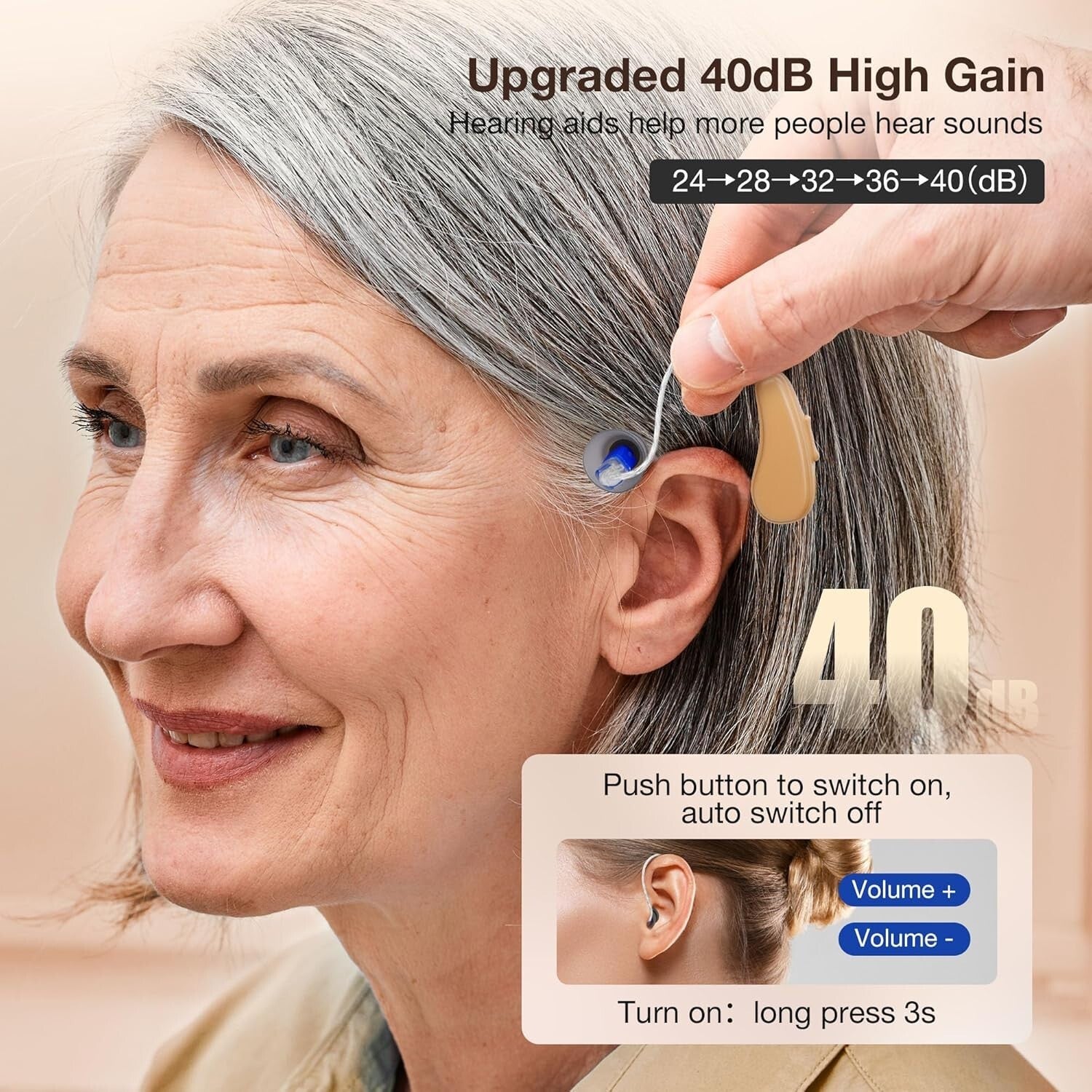 Rechargeable Hearing Aids for Seniors with Noise Canceling & 5 Volume Levels