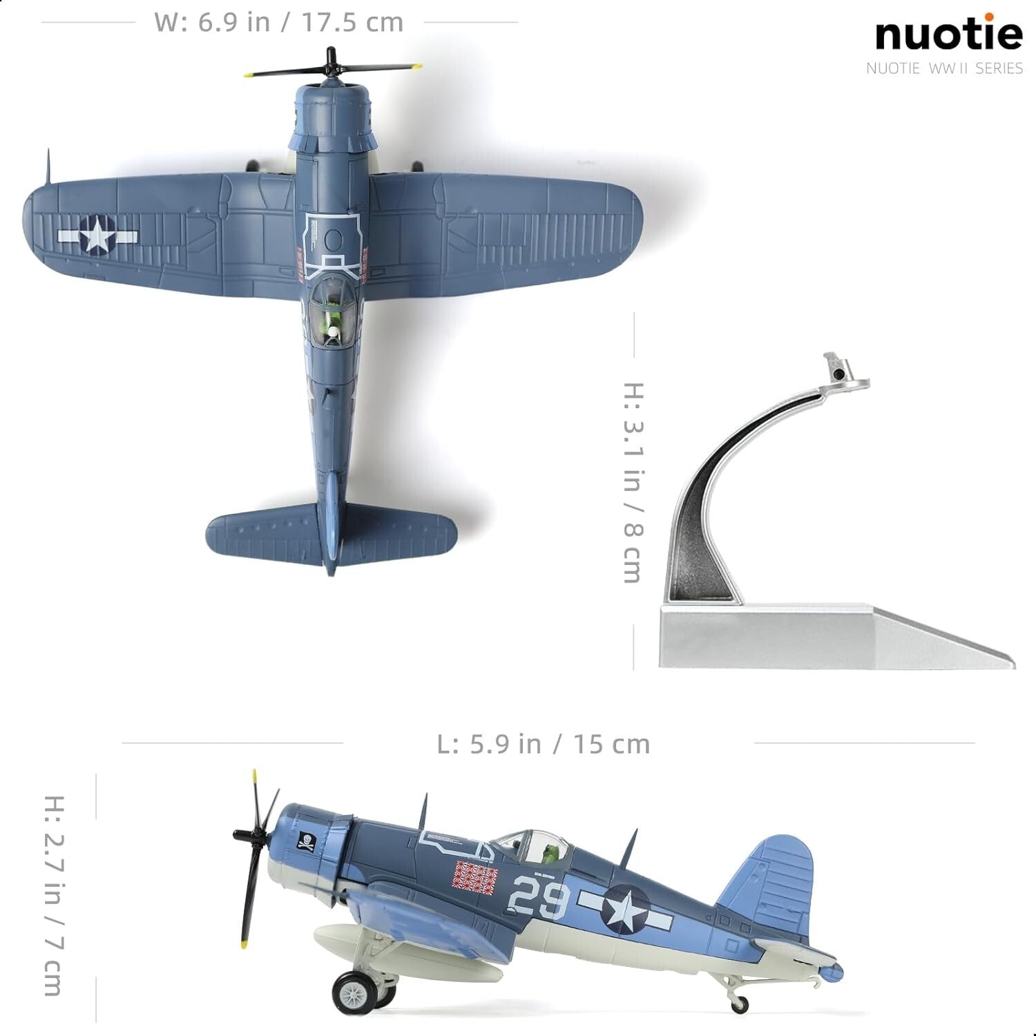 Metal F-4U Corsair Fighter Model - 1/72 Scale WWII Plane for Gift or Display