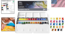 Load image into Gallery viewer, Vibrant Watercolor Set: 24 Half Pans in Elegant Metal Box for Instant Artistry