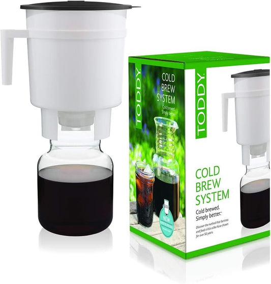 Compact White Cold Brew Coffee Maker - Includes Decanter and Recipe Guide