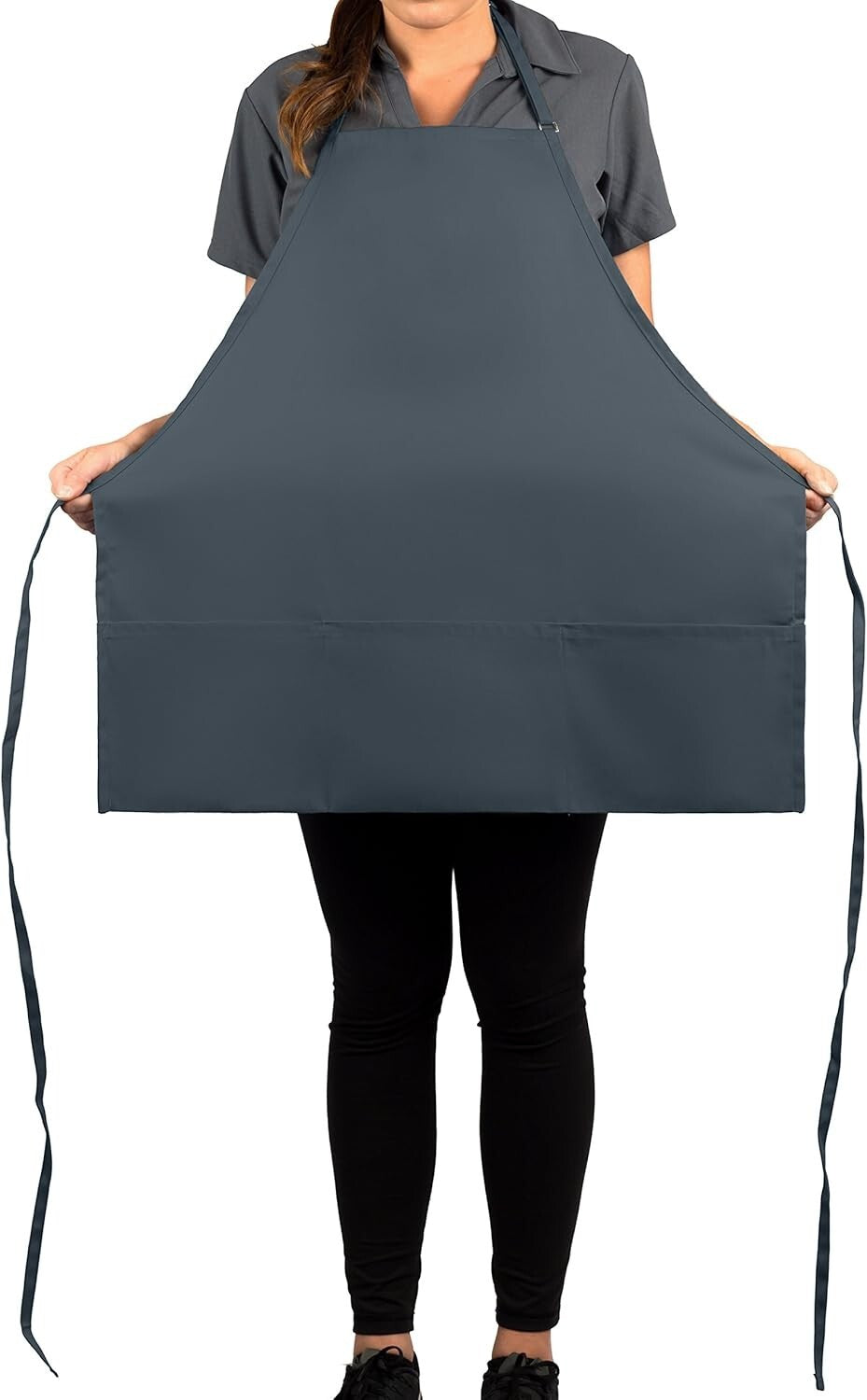 Slate 3-Pocket Adjustable Bib Apron - Pack of 6 for Home & Professional Use
