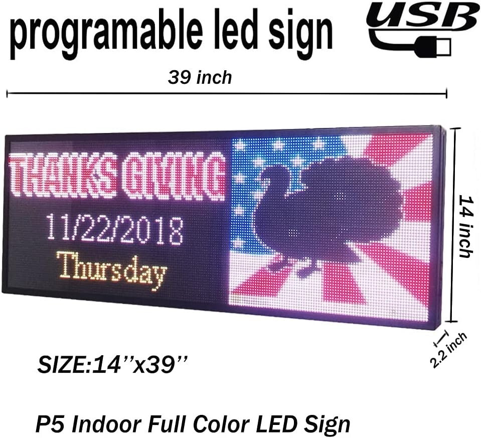 Durable 39x14” Programmable LED Sign - Custom Scrolling Display for Promotion