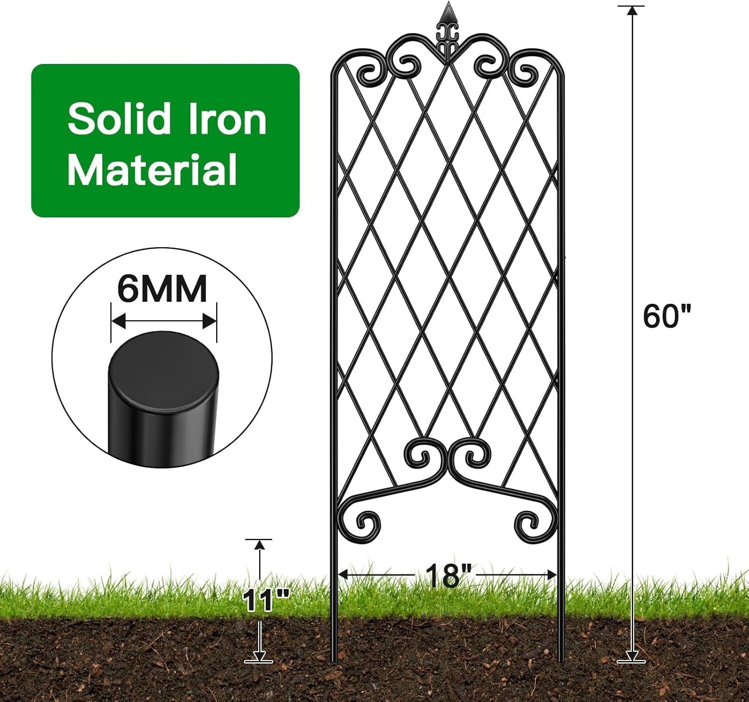 Versatile 60" x 18" Metal Garden Trellis for Ivy, Peas & Other Climbing Plants