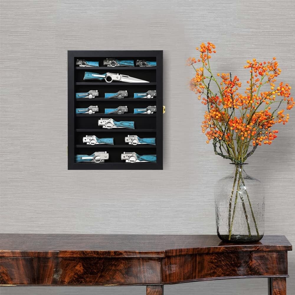 Elegant Knife Display Cabinet with 7 Removable Shelves - Black Velvet Lining