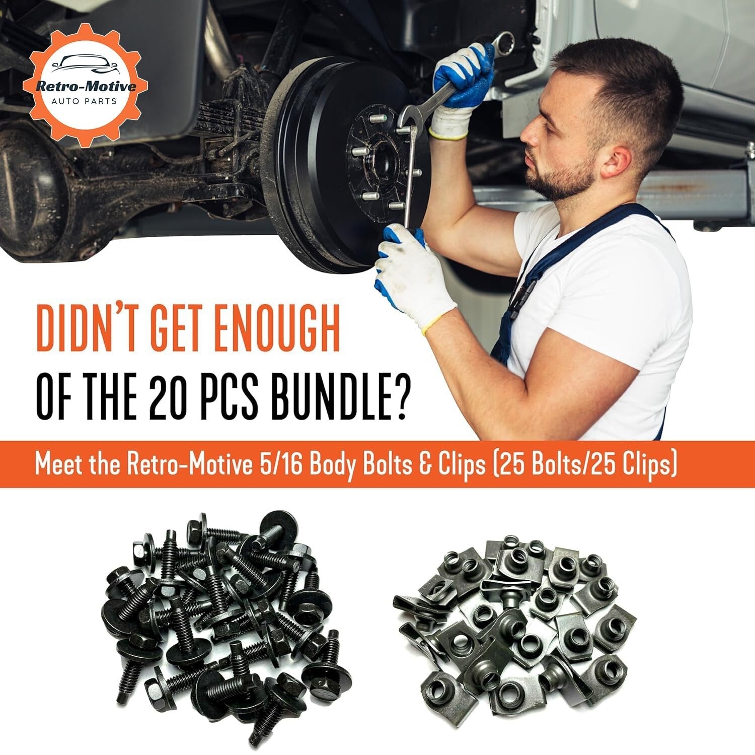 Rust-Resistant Body Bolts & U-Nut Clips - Black Phosphate, 1/4-20 x 1, 50 Pieces