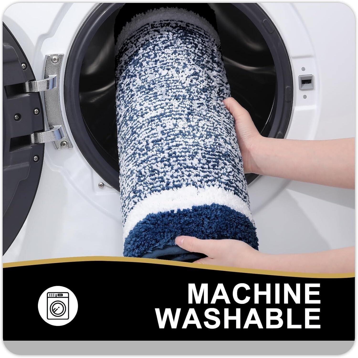 Extra Absorbent Navy Bath Mat 44x24 - Fluffy & Non-Slip Design for Safety