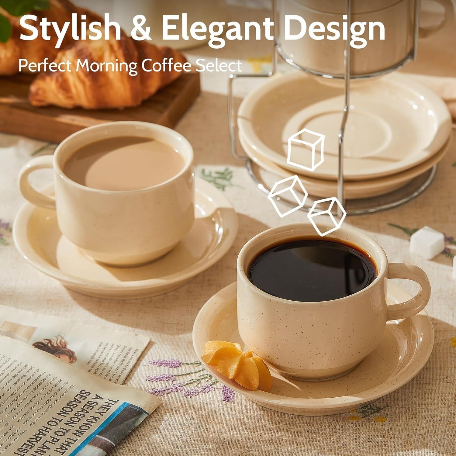 Durable Porcelain 8oz Cappuccino Cups & Saucers Bundle - Ideal for Coffee Lovers