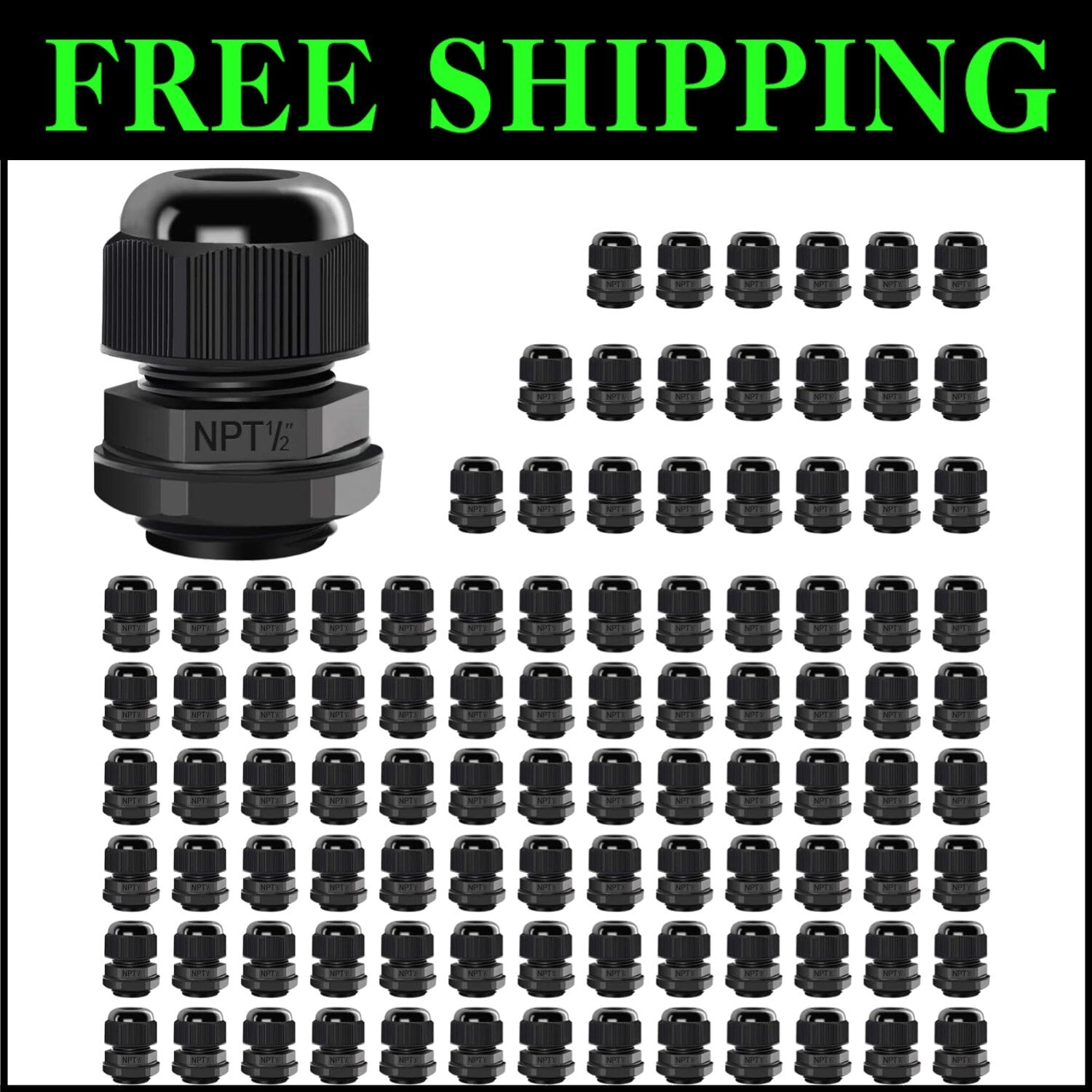 100-Pack NPT 1/2’ Waterproof Cable Glands - Reliable Black Nylon Connectors