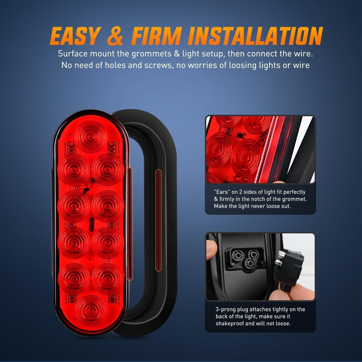 6 LED Trailer Tail Light Set - IP67 Waterproof with Red, Amber & White Lights