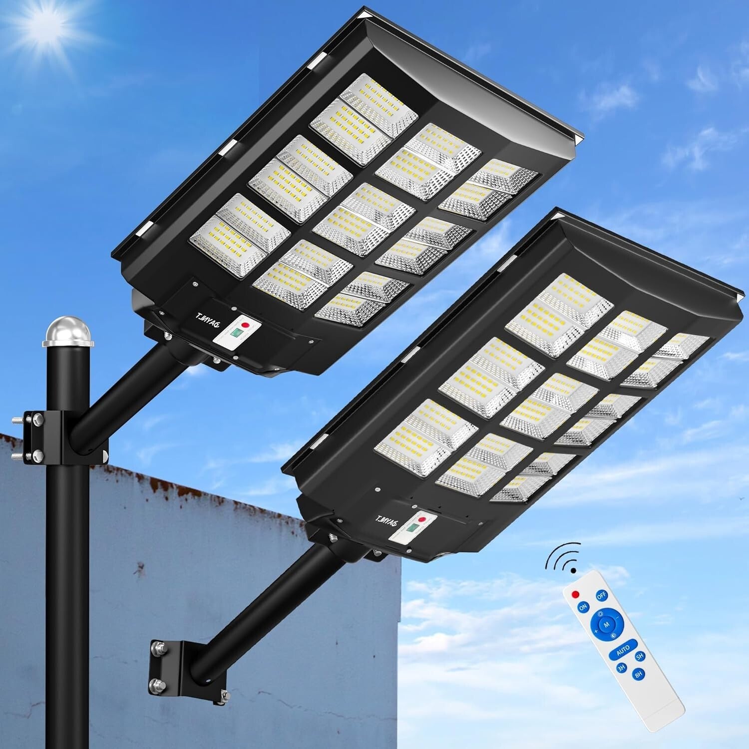 Energy Efficient Solar Security Lamp 360000 Lumen with Remote Control - 2-Pack