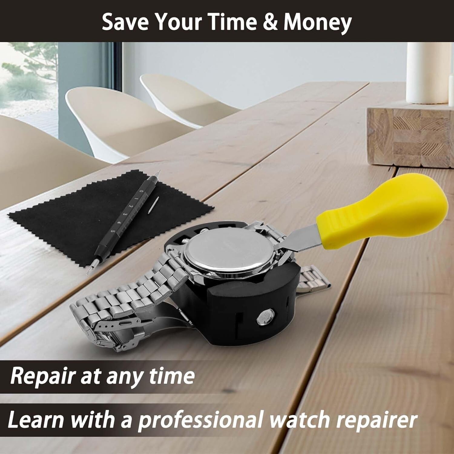 All-in-One Watch Repair Kit with Adjustable Case Opener & Link Removal Tools