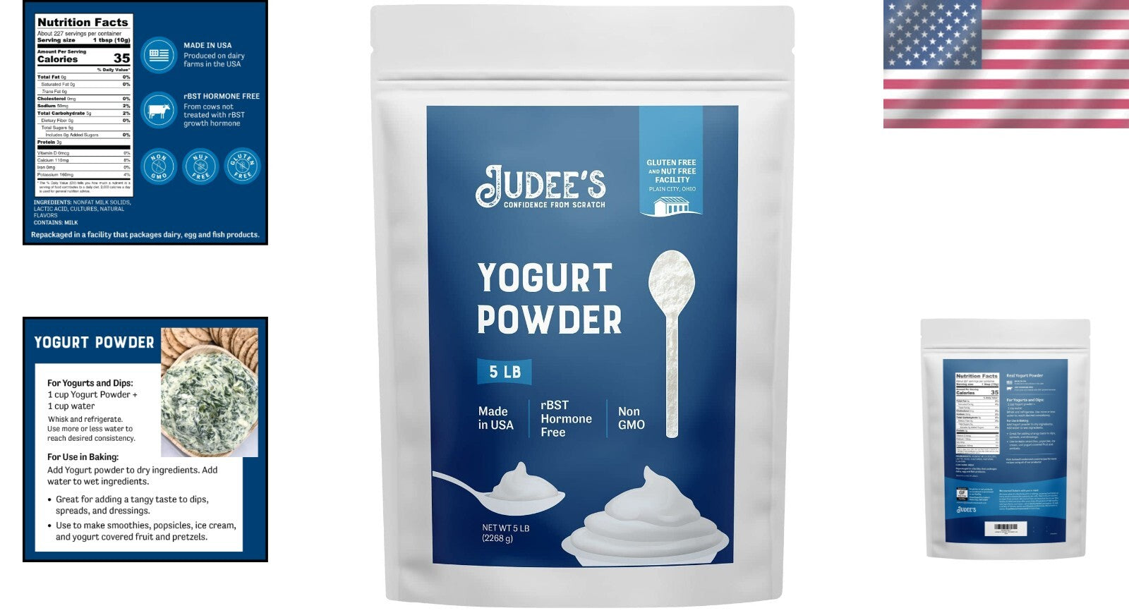 5 lb Judee’s Yogurt Powder - Rich, Tangy Flavor for Dips, Dressings & Smoothies