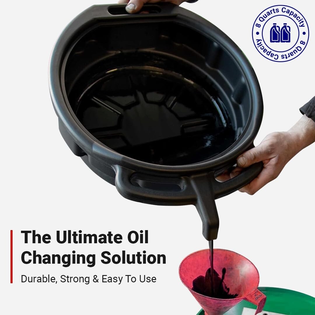 Durable Oil Change Kit with 8 Quart Pan, Funnel & Shop Towels for DIY Mechanics
