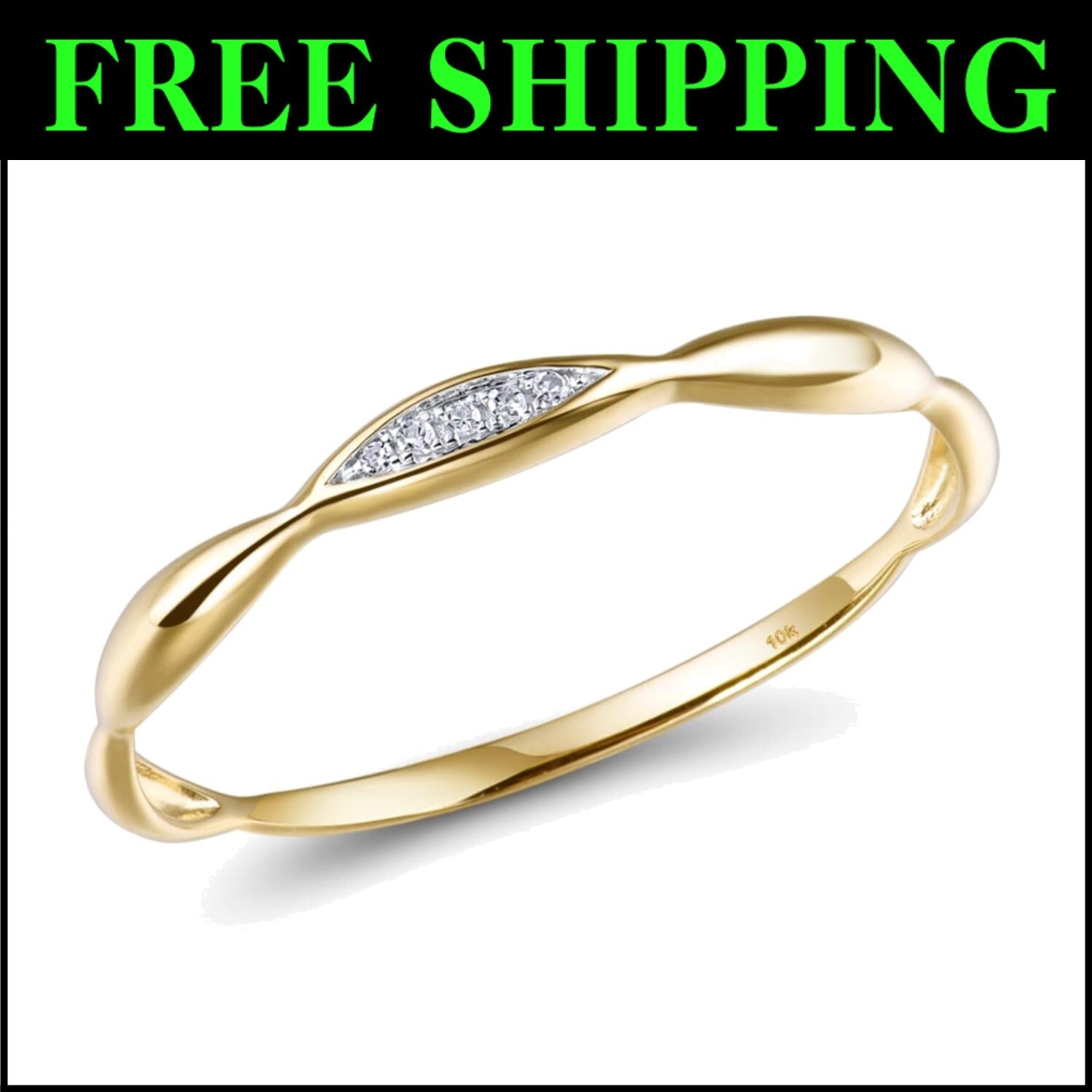 Quality 10K Gold Twisted Stacking Ring with Sparkling Diamond – Women’s Jewelry
