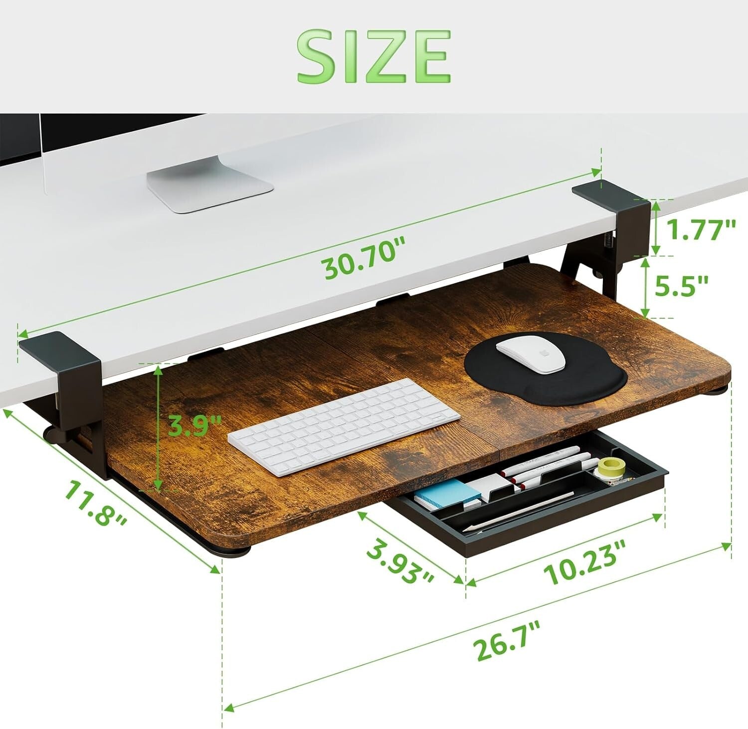 Ergonomic Pull-Out Keyboard Tray - 26.77'' Large Size for Workspace Optimization