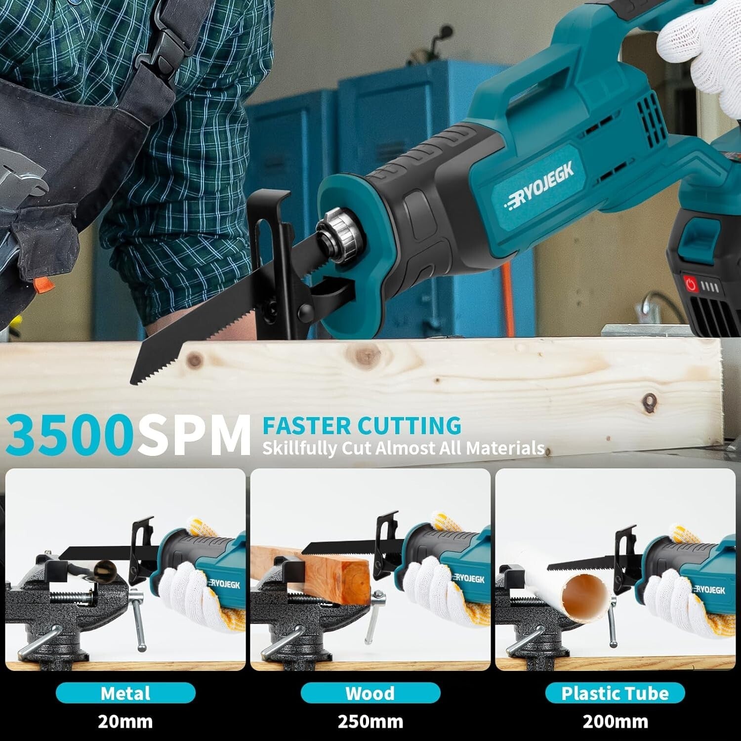 Lightweight 21V Brushless Reciprocating Saw - Cordless for Metal, Wood & PVC