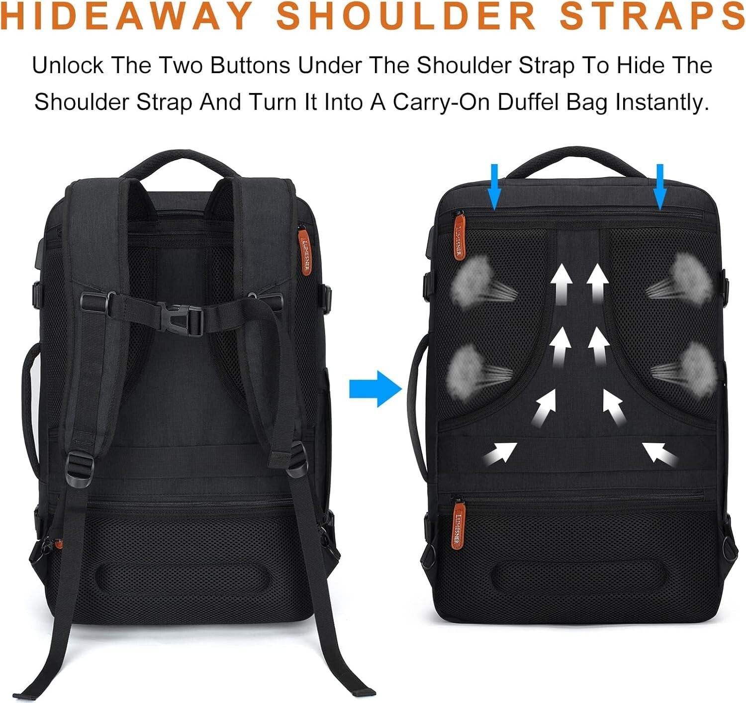 40L Extra Large Expandable Travel Backpack with 4 Packing Cubes & USB Port