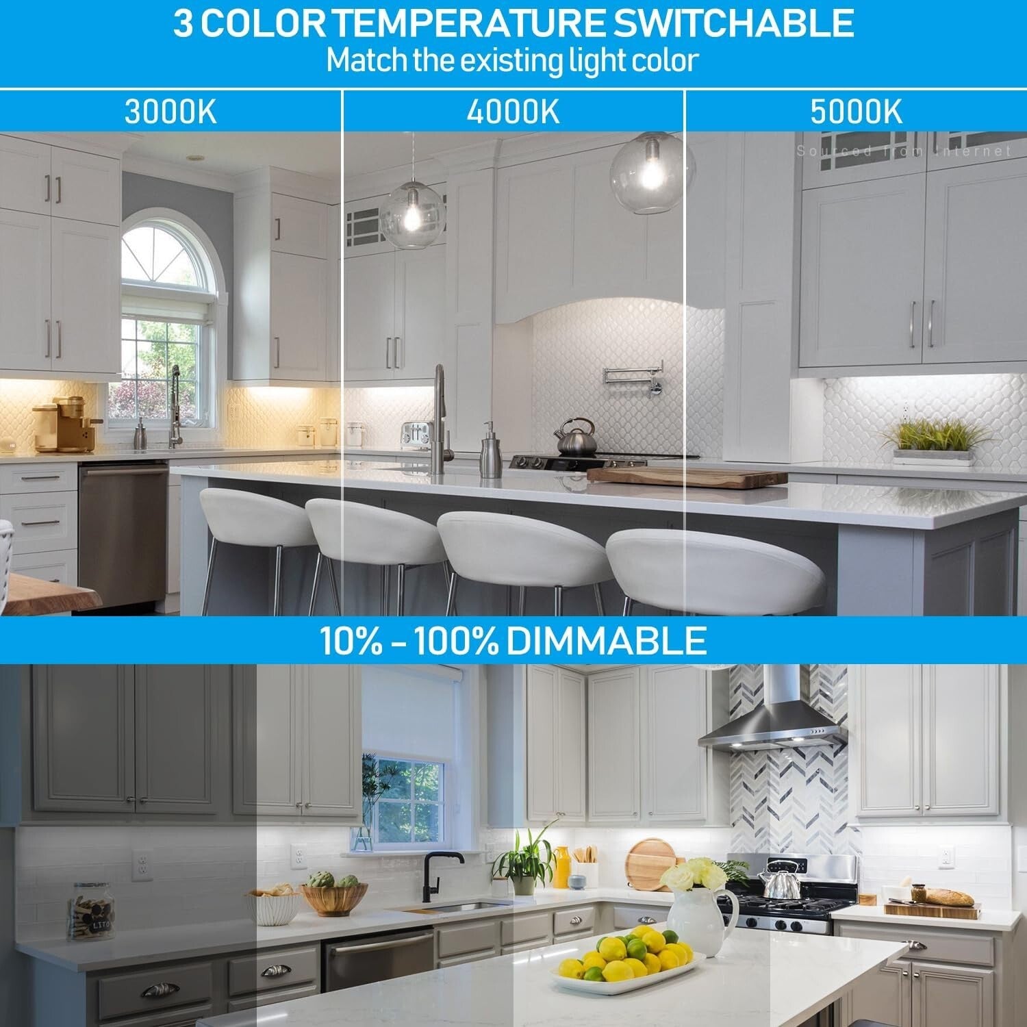 Stylish 4-Pack Under Cabinet LED Lights, 12 Inch, Hardwired & Plug-in Options