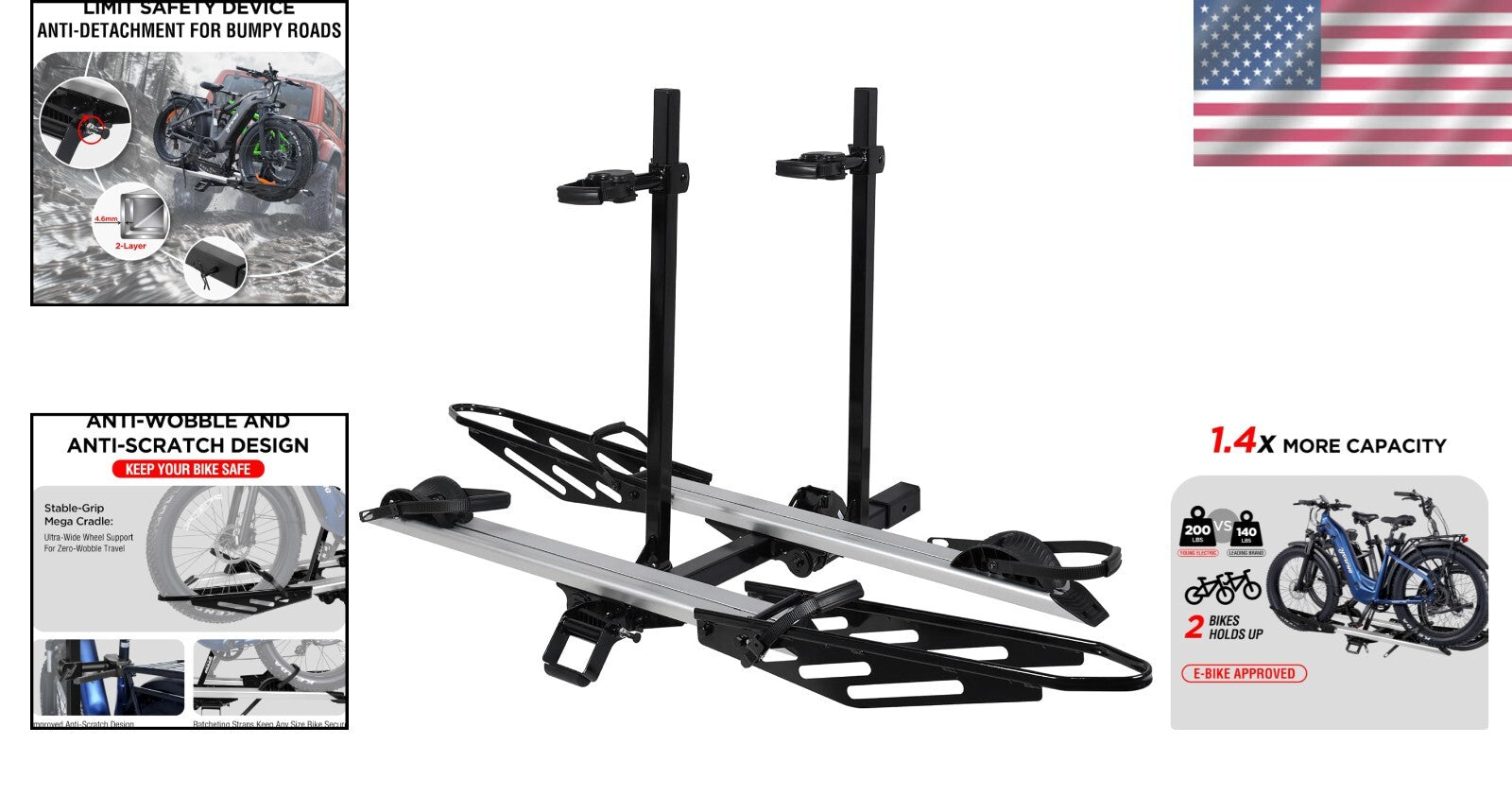 Heavy-Duty Hitch Mount Bike Rack for E-Bikes - Fits SUVs & RVs with 2” Receiver