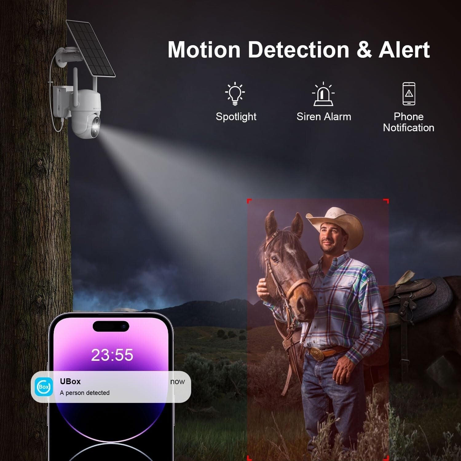 Wireless 2K HD Solar Security Camera with Remote Control & Night Vision - 2 Pack