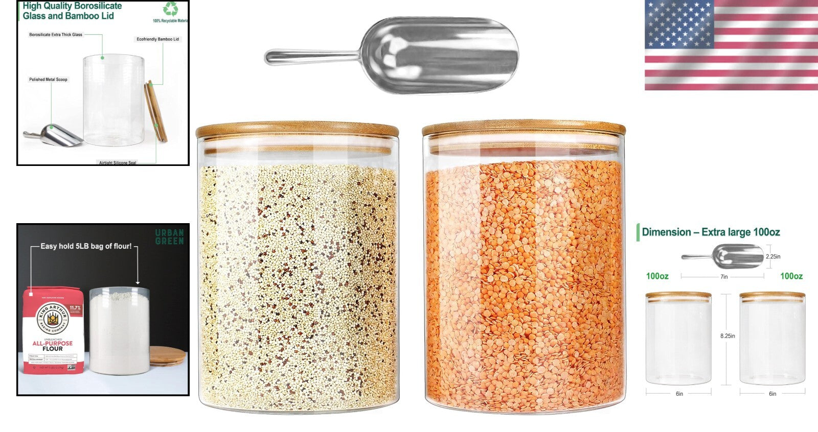 Eco-Friendly 100oz Glass Jars with Bamboo Lids - Perfect for Pantry Organization