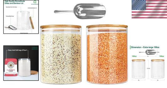 Eco-Friendly 100oz Glass Jars with Bamboo Lids - Perfect for Pantry Organization