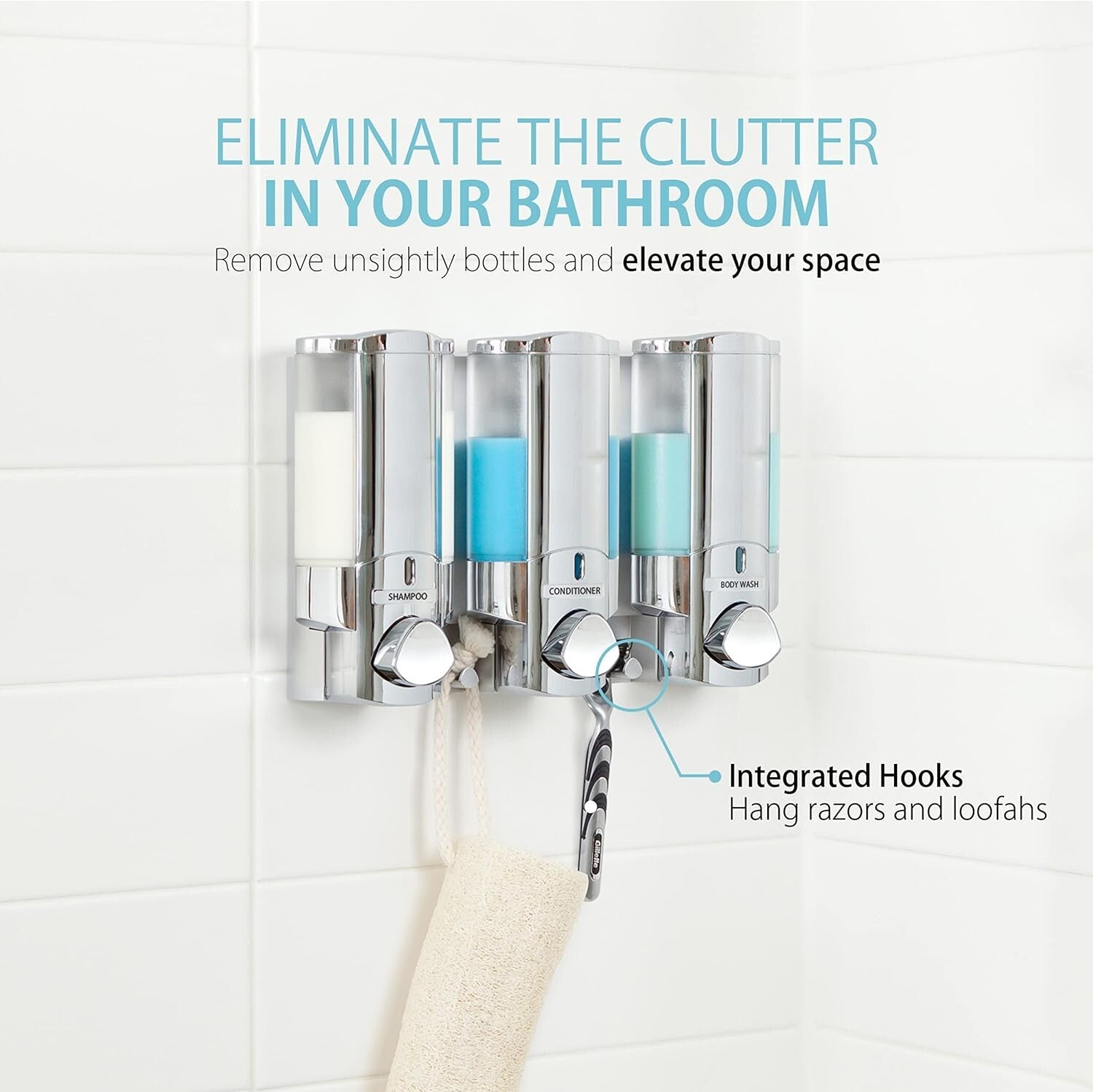 Chrome 3-Chamber Pump Dispenser for Soap, Shampoo & Conditioners - Quick Install