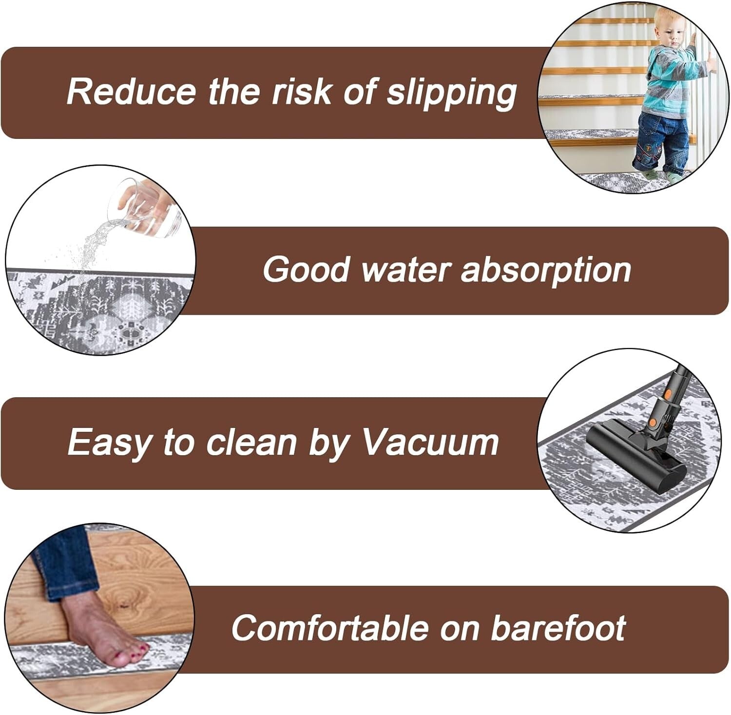 15-Pack Non-Slip Self-Adhesive Stair Treads - Safe Chenille Carpets for Kids