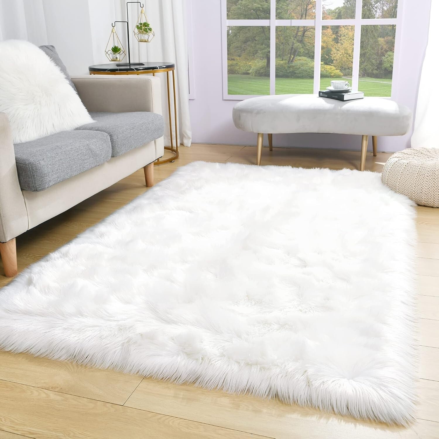 Luxury 3x5 Faux Fur Shag Rug - Plush White Carpet for Bedroom & Living Room