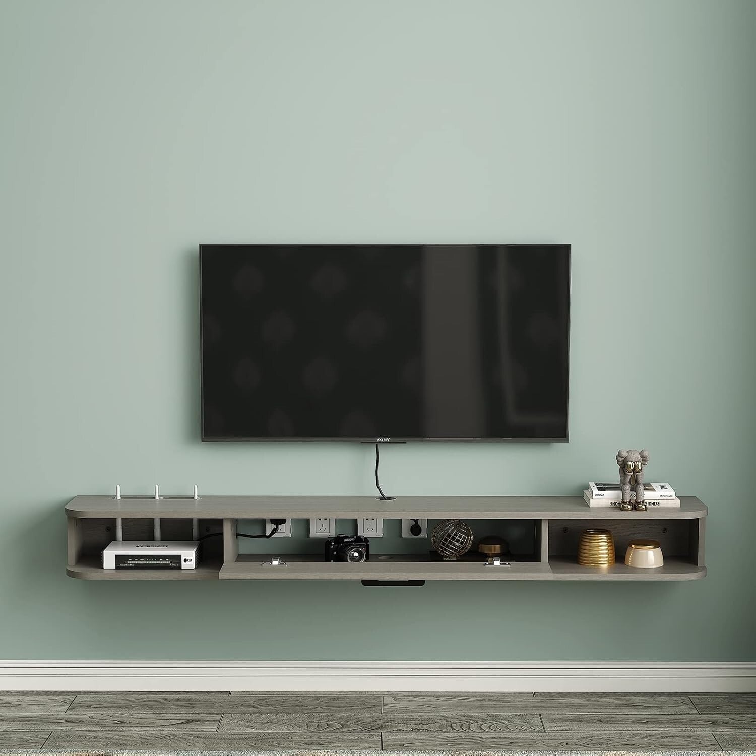 Durable All-in-One Floating TV Shelf with Storage for Apartments - Modern Finish