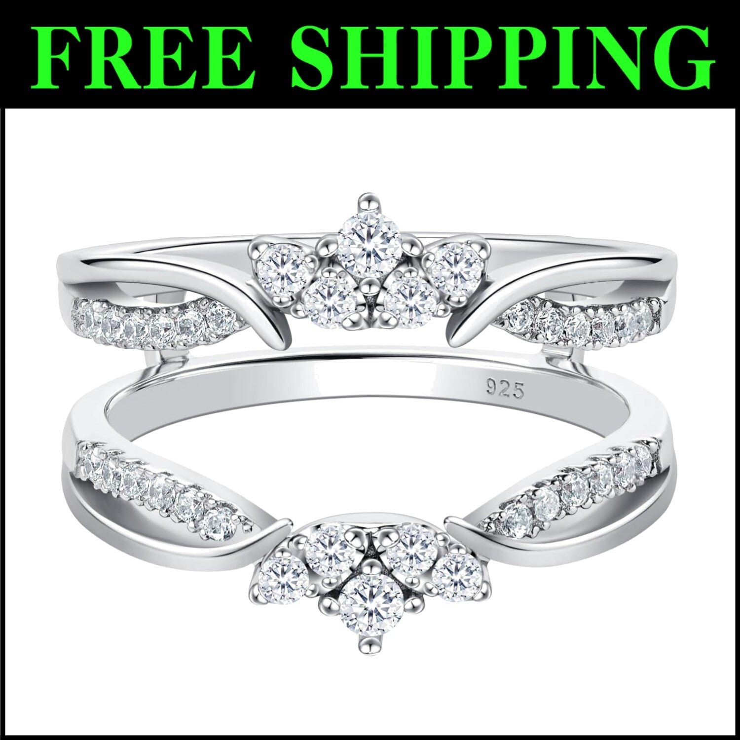 Rose Gold Plated Sterling Silver Guard Ring Enhancer with Cubic Zirconia